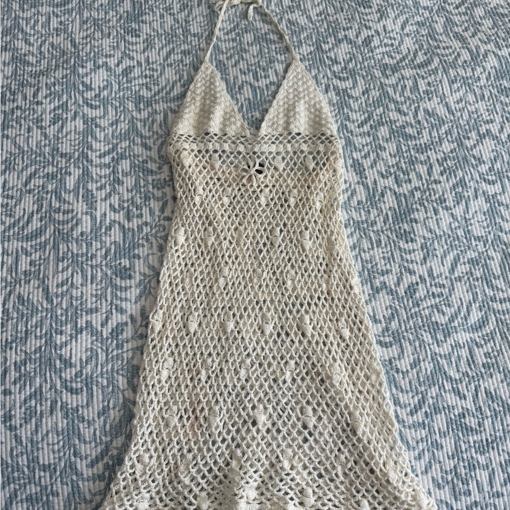 Crochet Halter Beach Dress in Ivory